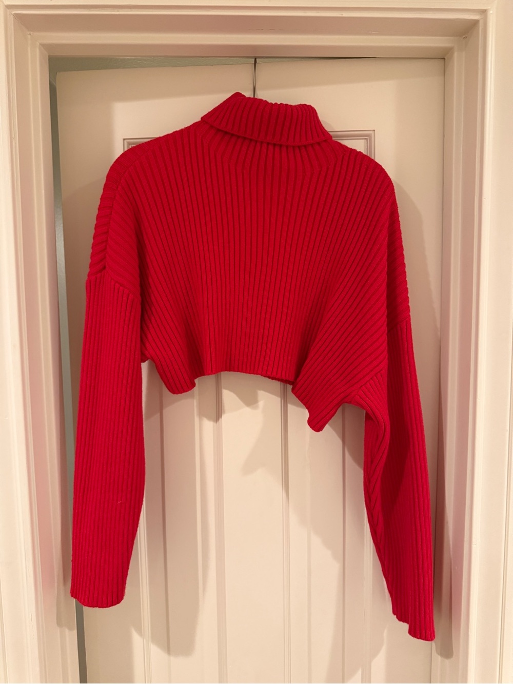 Cropped Ribbed Turtleneck Sweater - Red